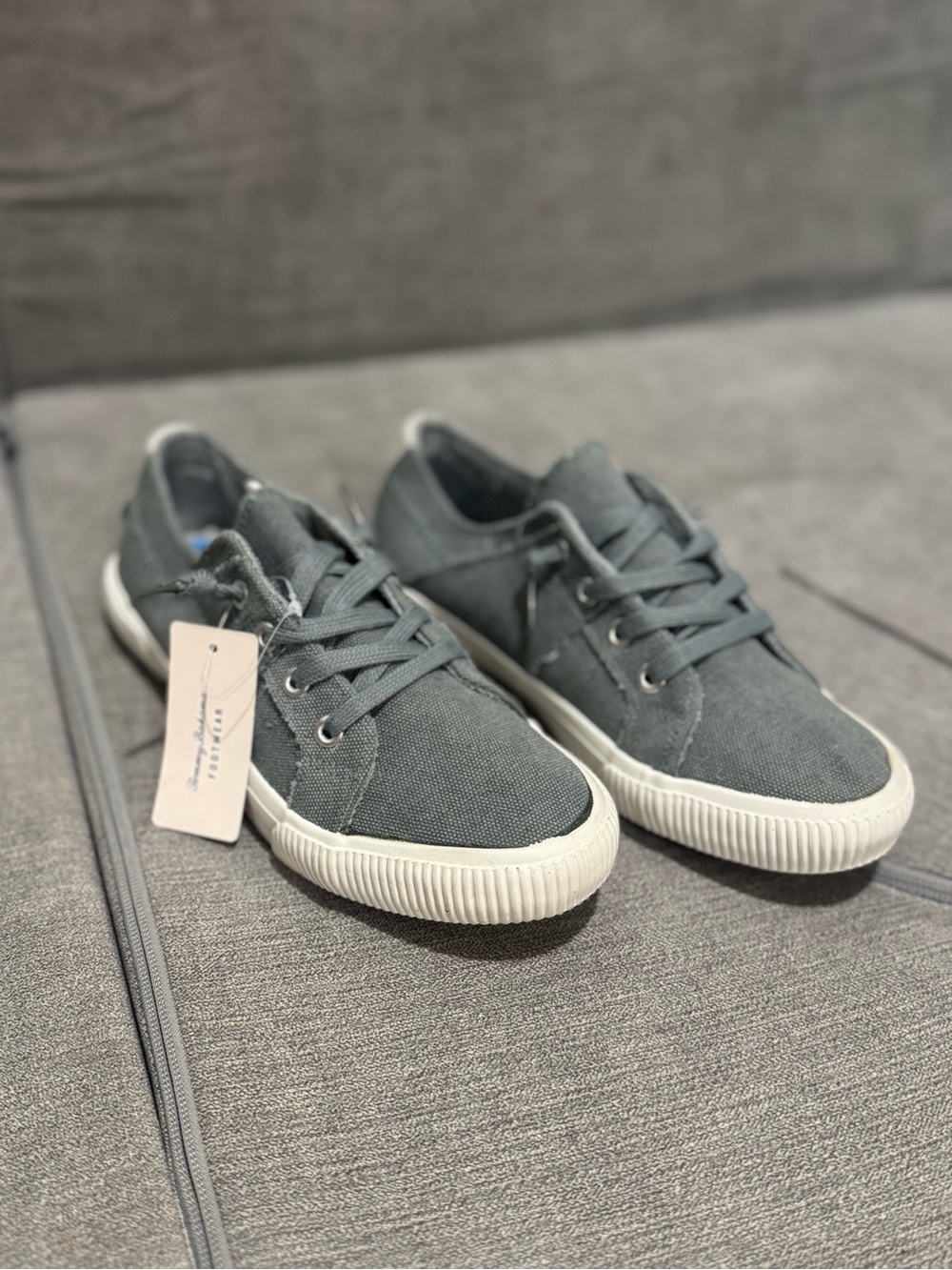 Gray/greene Canvas Low-Top Sneakers with White Soles (women’s 7.5) NWT